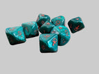 Pearlescent Ankh Numbered 2-10 w/Ankh on one side d10 Green/red numbers