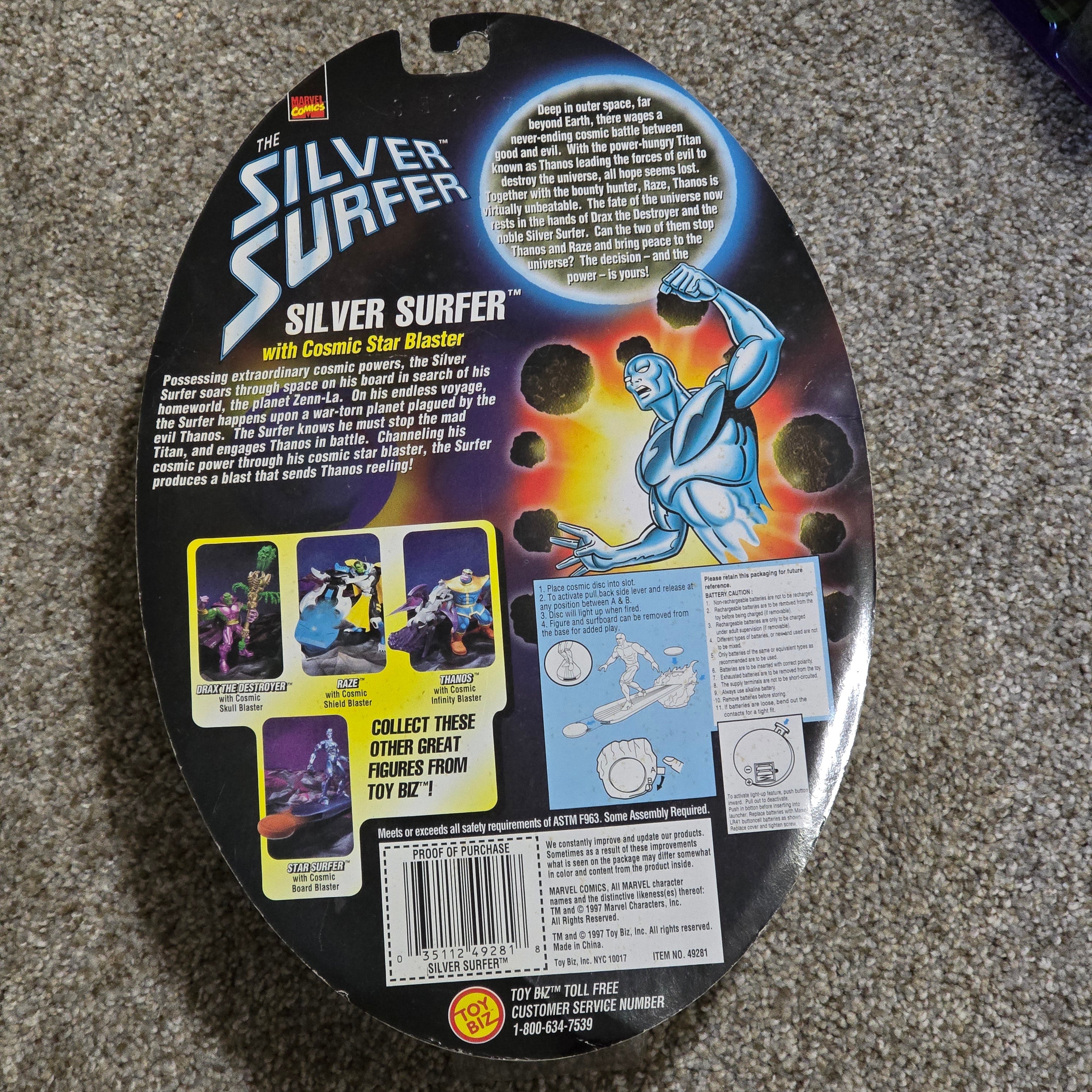 Vintage Silver Surfer Toy Biz 1997 Cosmic Power Blasters Light-Up