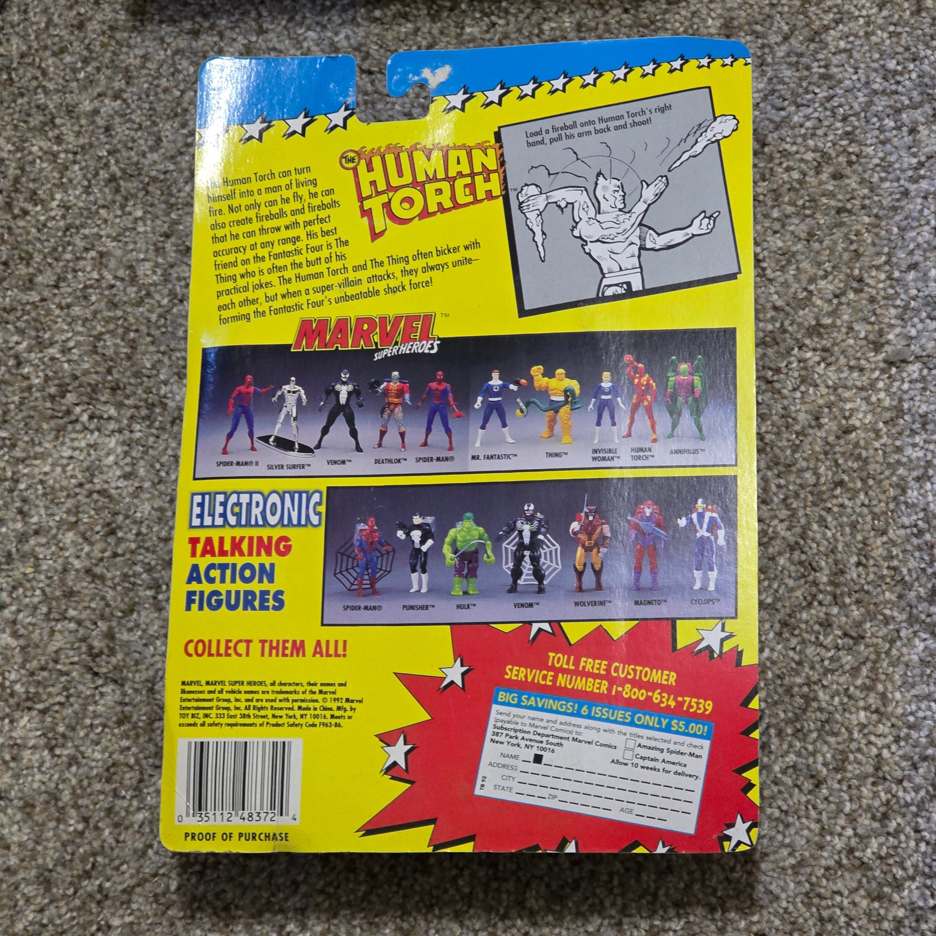 Vintage Human Torch Toy Biz Marvel Super Heroes Figure Sealed Carded