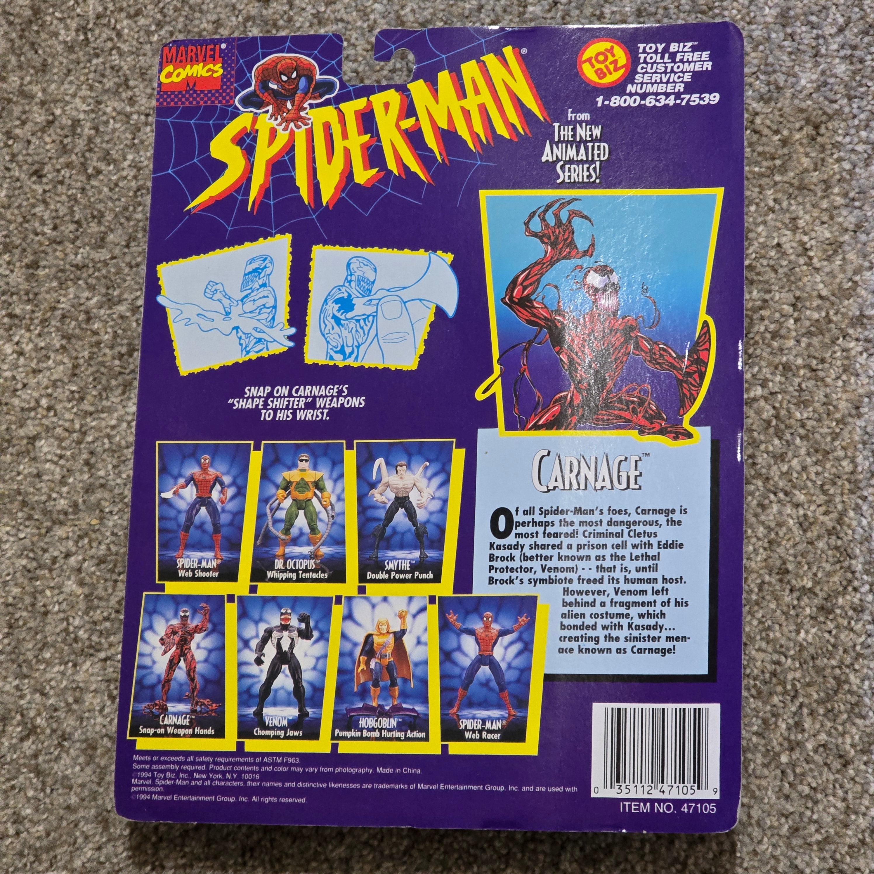 Vintage Carnage Spider-Man Animated Series Toy Biz Action Figure 1994 MOC