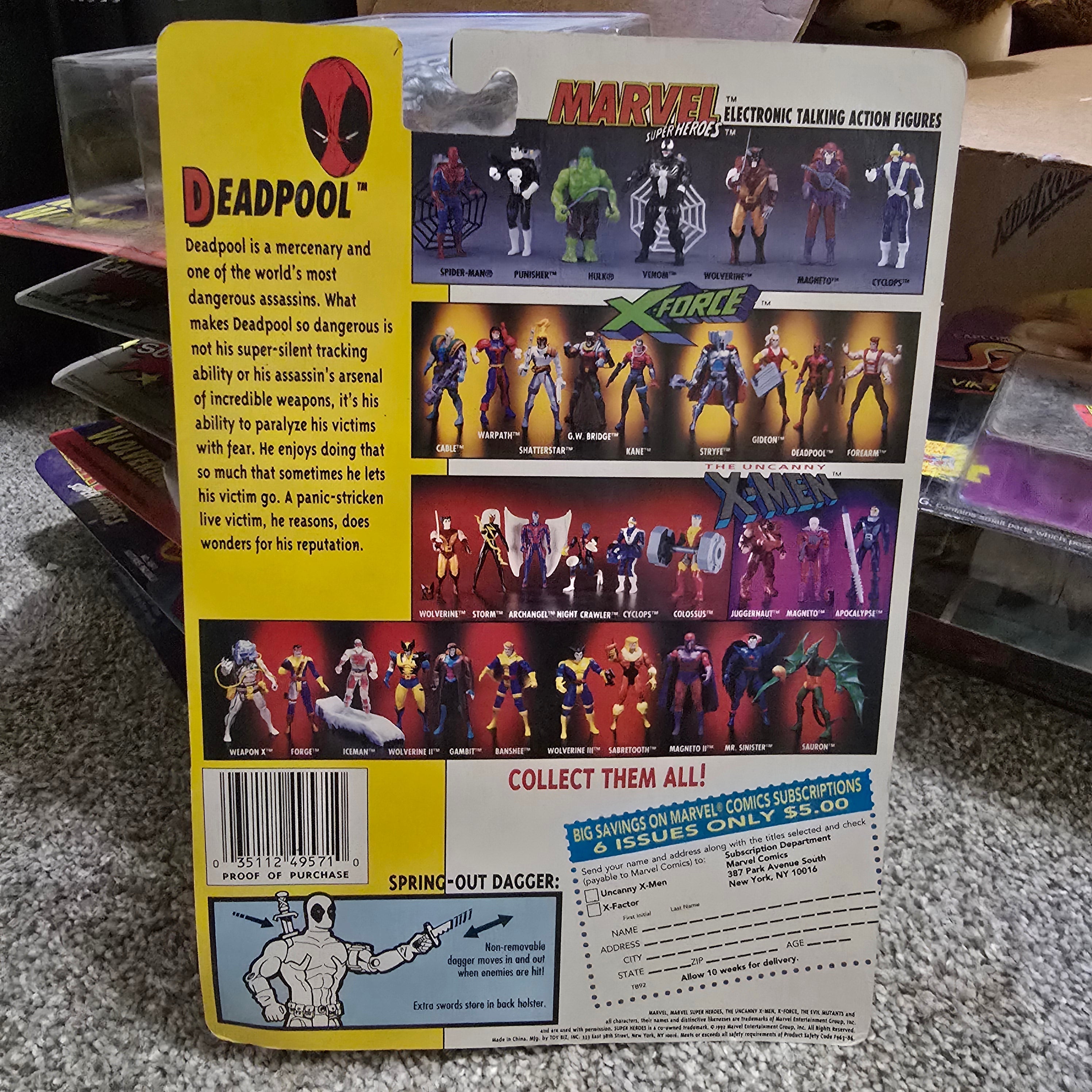 Vintage Deadpool X-Force Toy Biz Action Figure MOC Spring Out Dagger