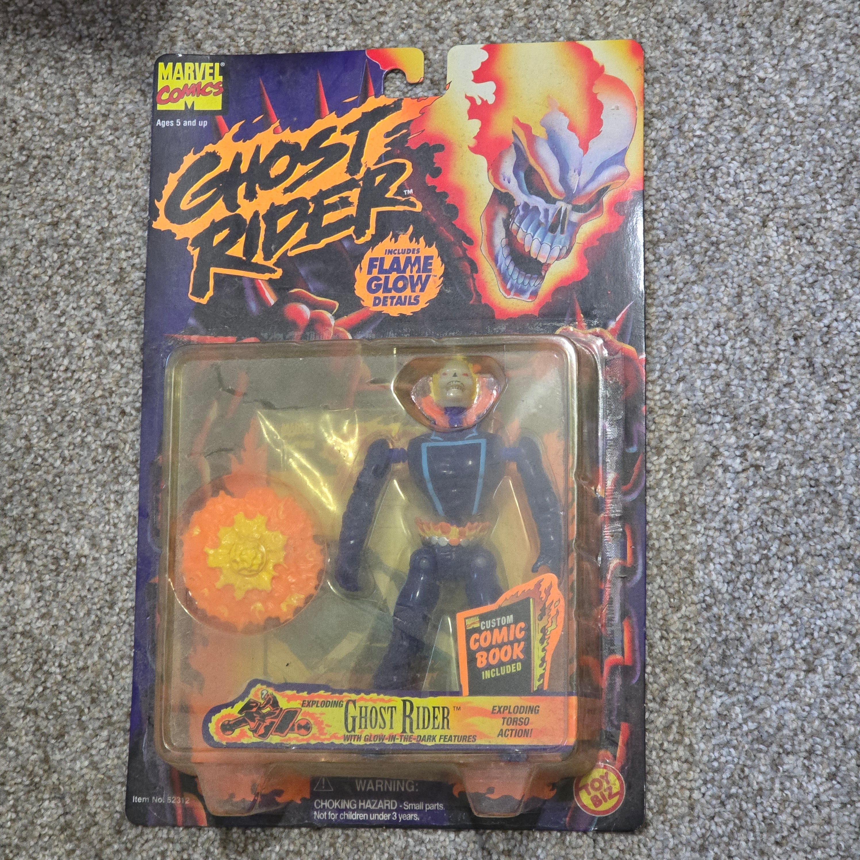 Vintage Ghost Rider Exploding Action Figure Toy Biz 1996 Glow Comic Included MOC