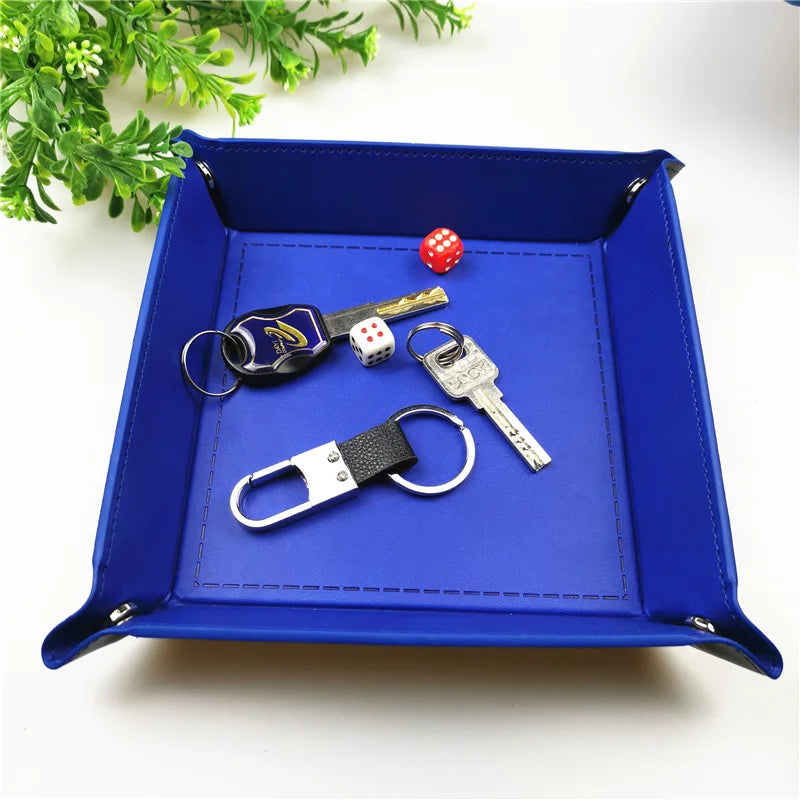 Rolling Folding Hexagon Dice Game Storage Tray Holder Double Sided Thick PU Leather&Velvet Dice Mat Office Supplies