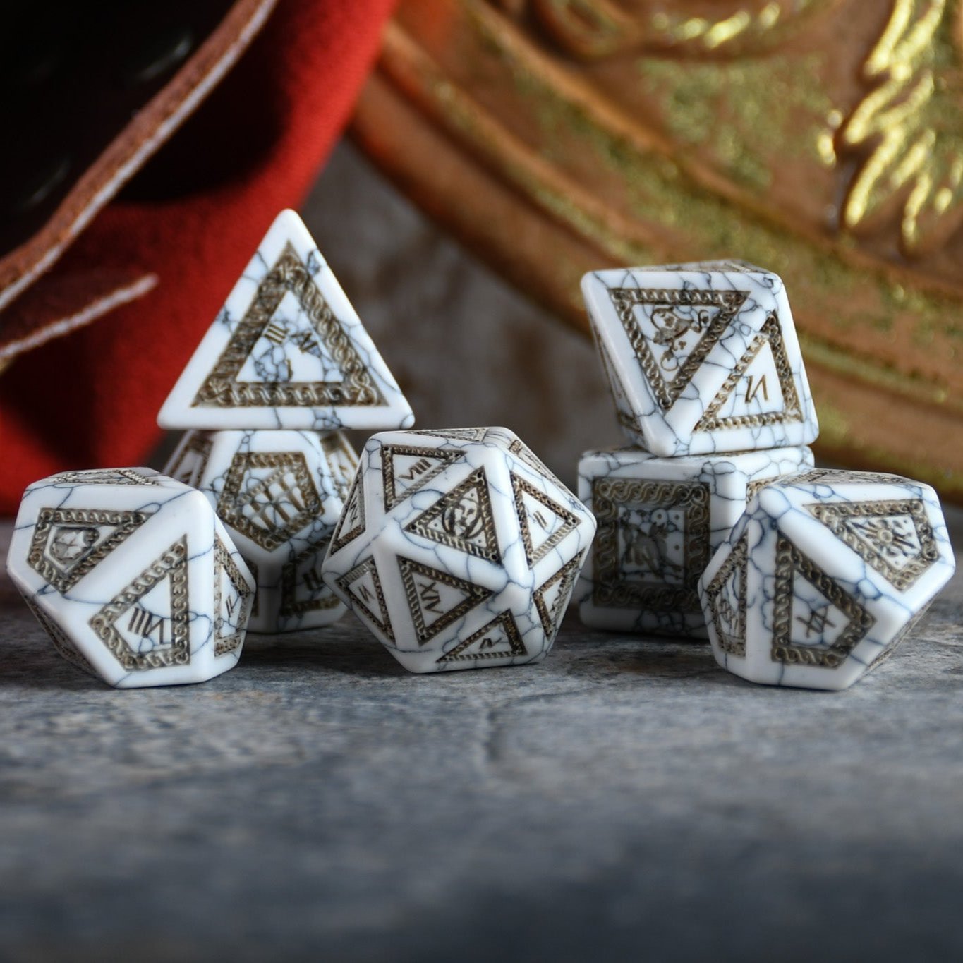 Roman White Howlite Stone Dice Set - Dice Around the World Collection