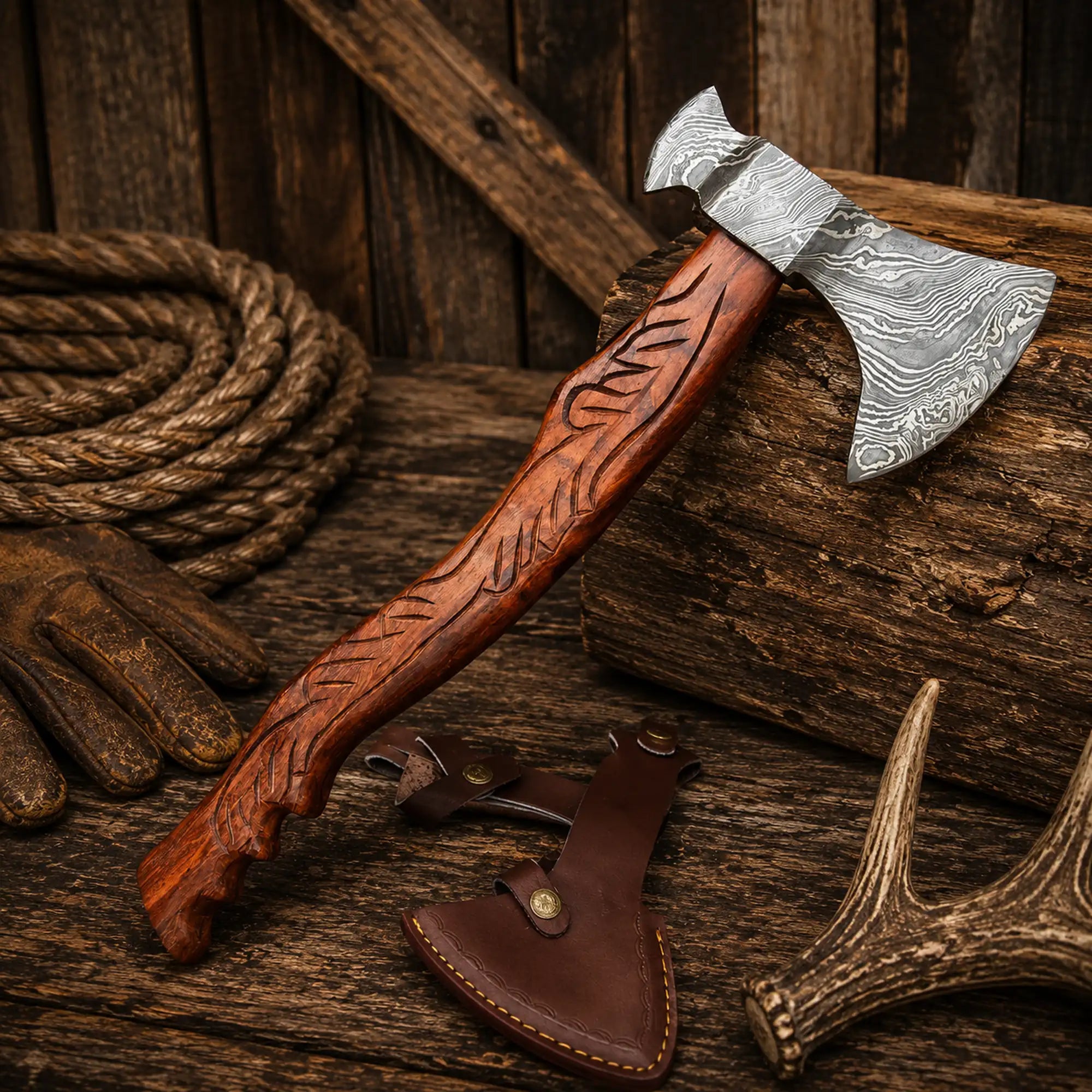 Tomahawk Axe for Sale | Handmade Damascus Steel Rosewood Valor Axe