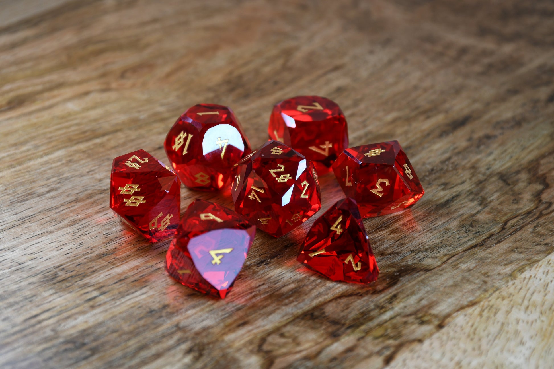 Ruby Multifaceted Glass Dice Set