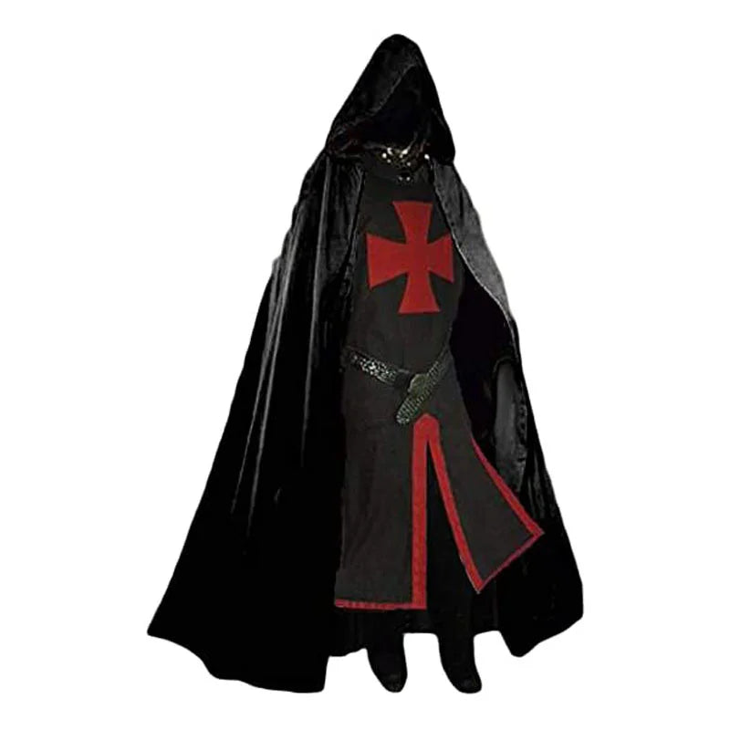 S-4XL Mens Medieval Crusader Knights Templar Tunic Cosplay Costumes Renaissance Halloween Surcoat Warrior Black Plague Cloak Top