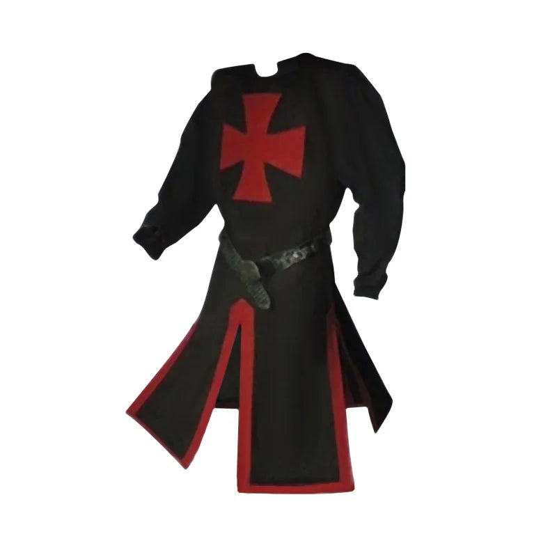 S-4XL Mens Medieval Crusader Knights Templar Tunic Cosplay Costumes Renaissance Halloween Surcoat Warrior Black Plague Cloak Top