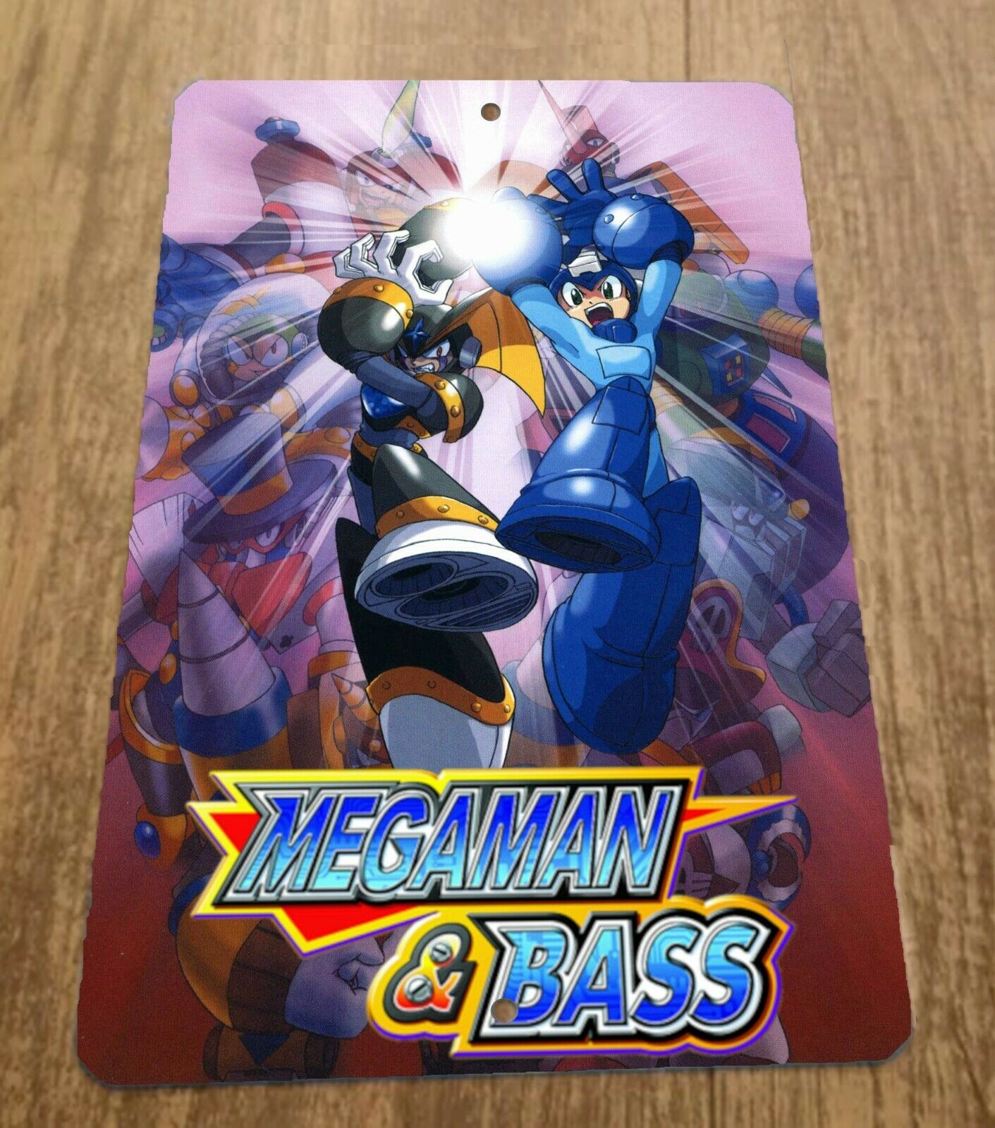 Mega Man and Bass 8x12 Metal Wall Sign Featuring Retro 80s Arcade Video Game Artwork