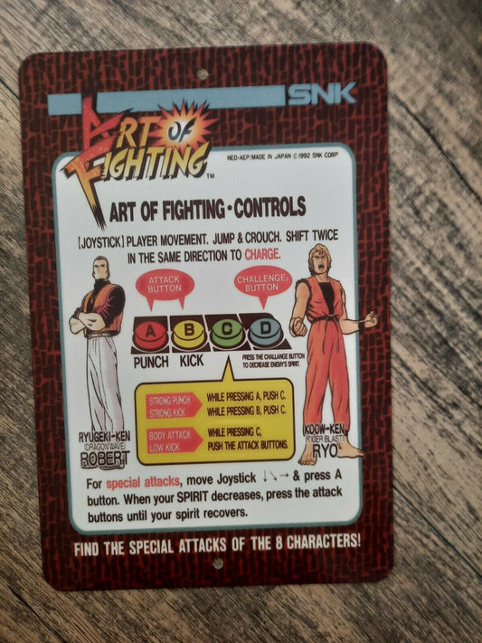 Art of Fighting Video Game 8x12 Metal Wall Sign SNK Arcade