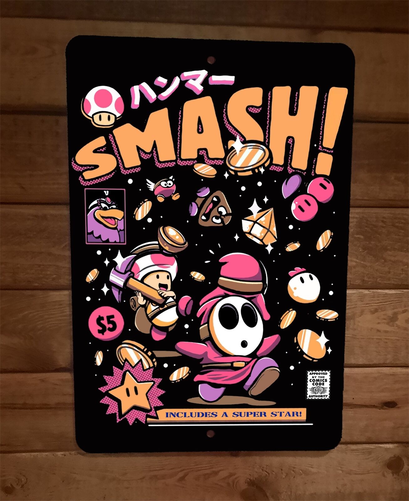Toad Smash, Shy Guy, Goomba Super Mario Video Game 8x12 Inch Metal Wall Sign Poster