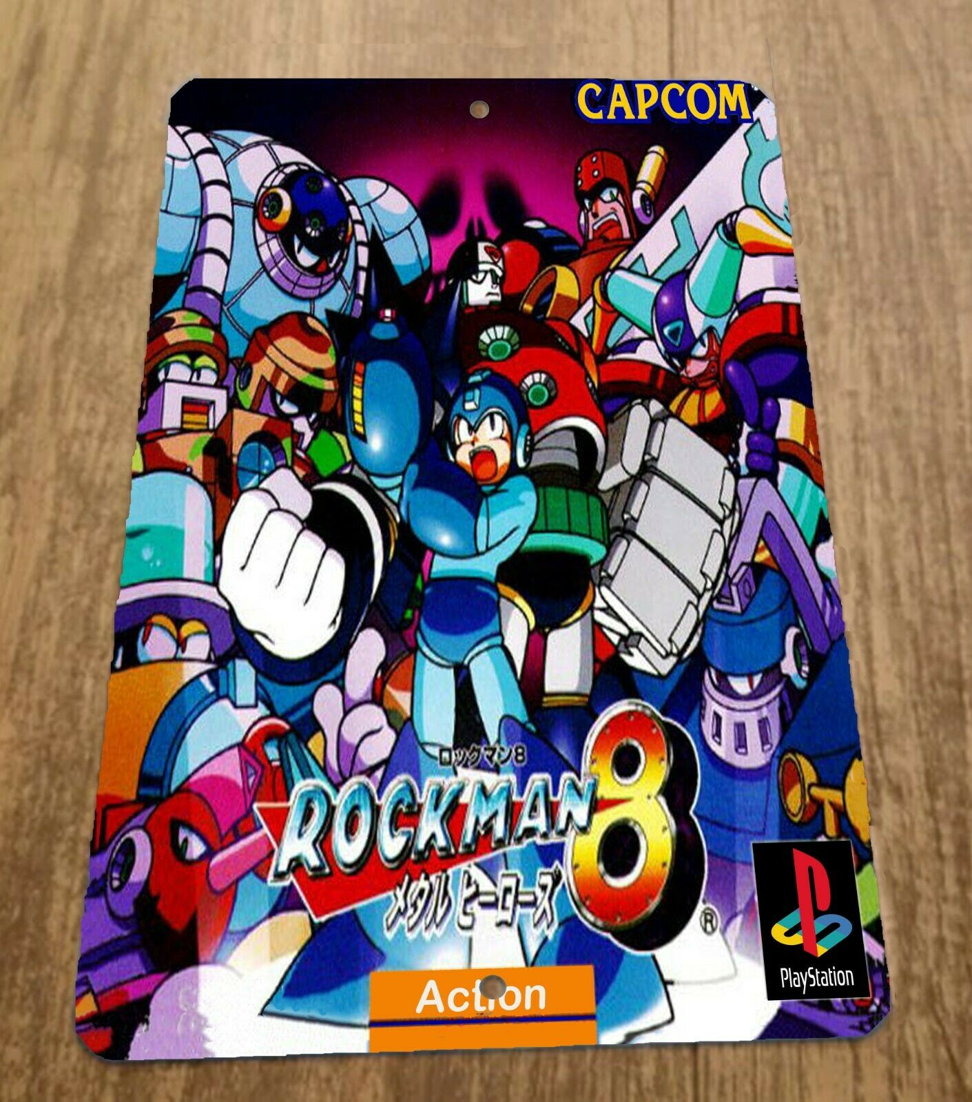 Rocketman 8 Mega Man Artwork 8x12 Inch Metal Wall Sign Retro 1980s Video Game Arcade Decor