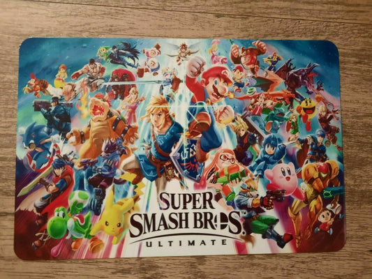 Super Smash Brothers Ultimate 8x12 Inch Metal Wall Sign for Video Game Fans and Collectors