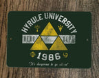 Hyrule University 1986 Hero Department Zelda 8x12 Inch Metal Wall Sign Featuring Classic Video Game Poster Design