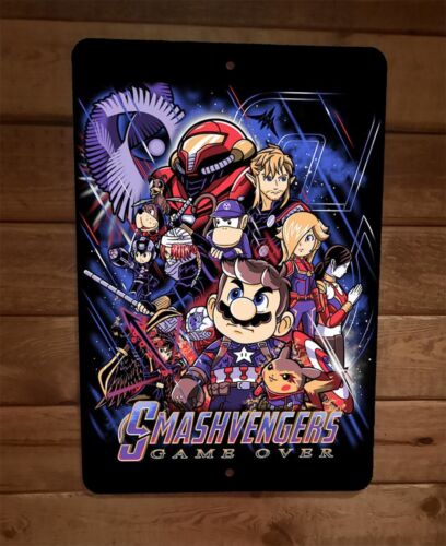 Smashvengers Game Over Mario Parody 8x12 Inch Metal Wall Sign - Video Game Poster