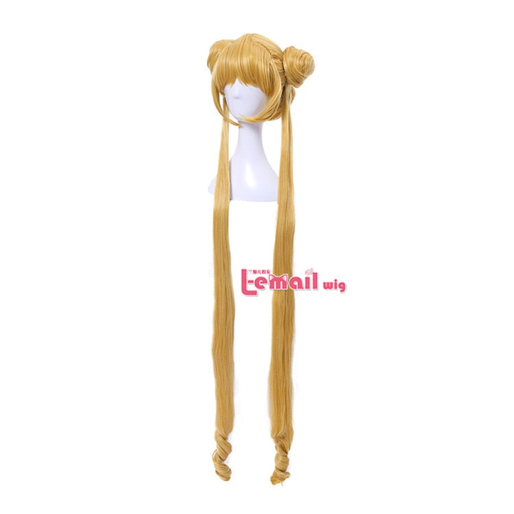 Sailor Moon Cosplay Wigs Super Long Blonde Wigs with Buns Heat Resistant Synthetic Hair Cosplay Wig Halloween