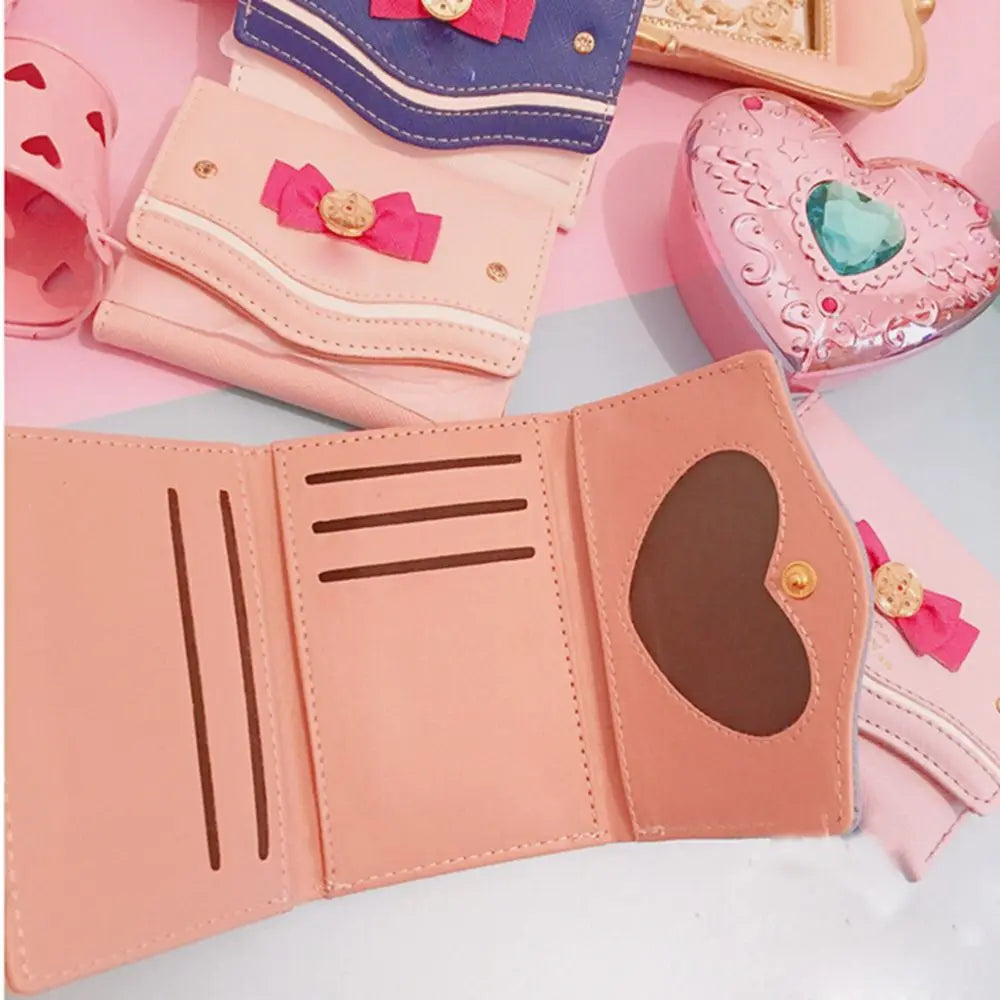 Sailor Moon Wallet Purse Candy Color Bow Knot Women Fashion Clutch Bag PU Leather Card Coin Purse