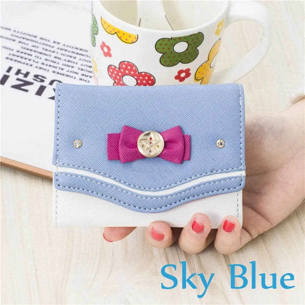 Sailor Moon Wallet Purse Candy Color Bow Knot Women Fashion Clutch Bag PU Leather Card Coin Purse