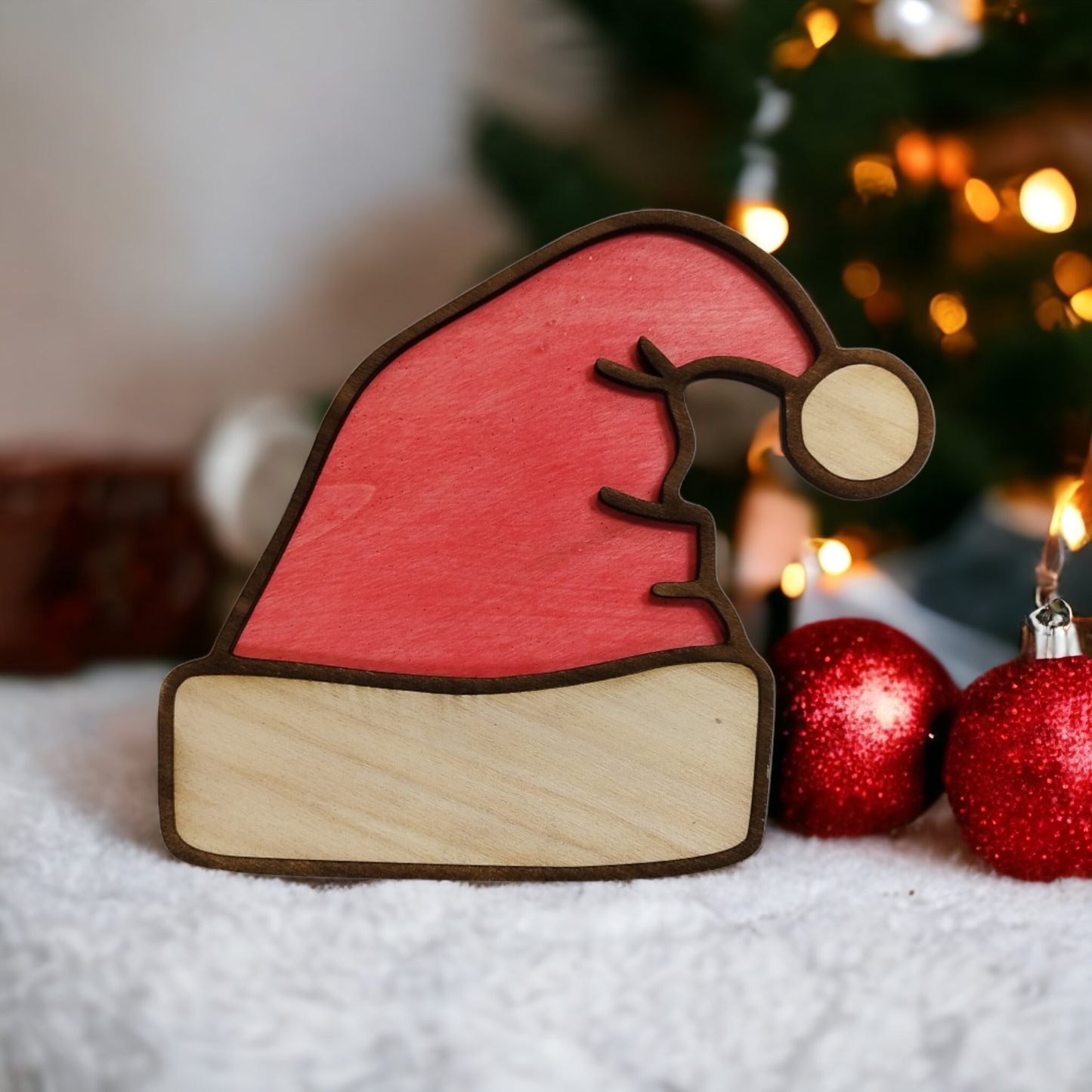 Santa Hat Double Layered Wooden Christmas Decoration