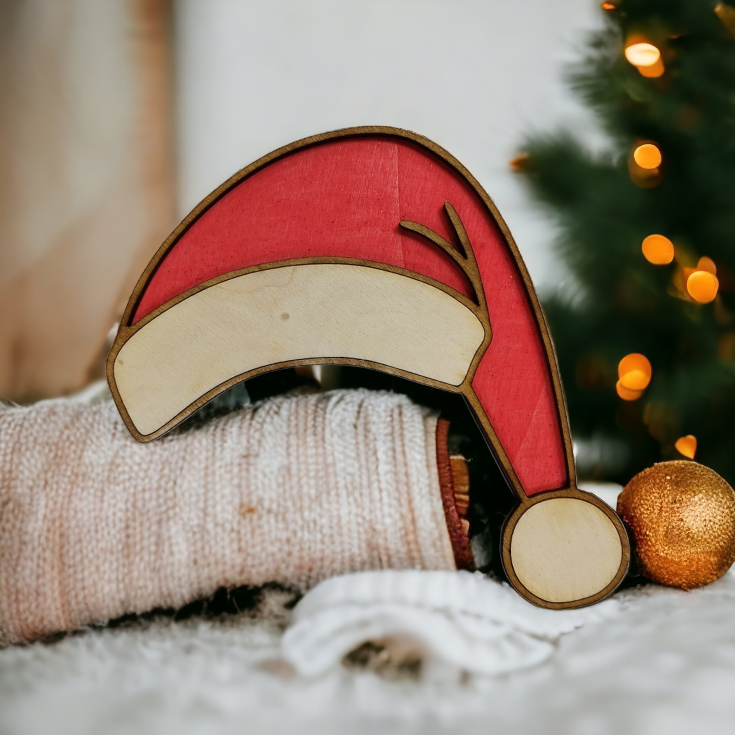 Santa Hat Double Layered Wooden Christmas Decoration