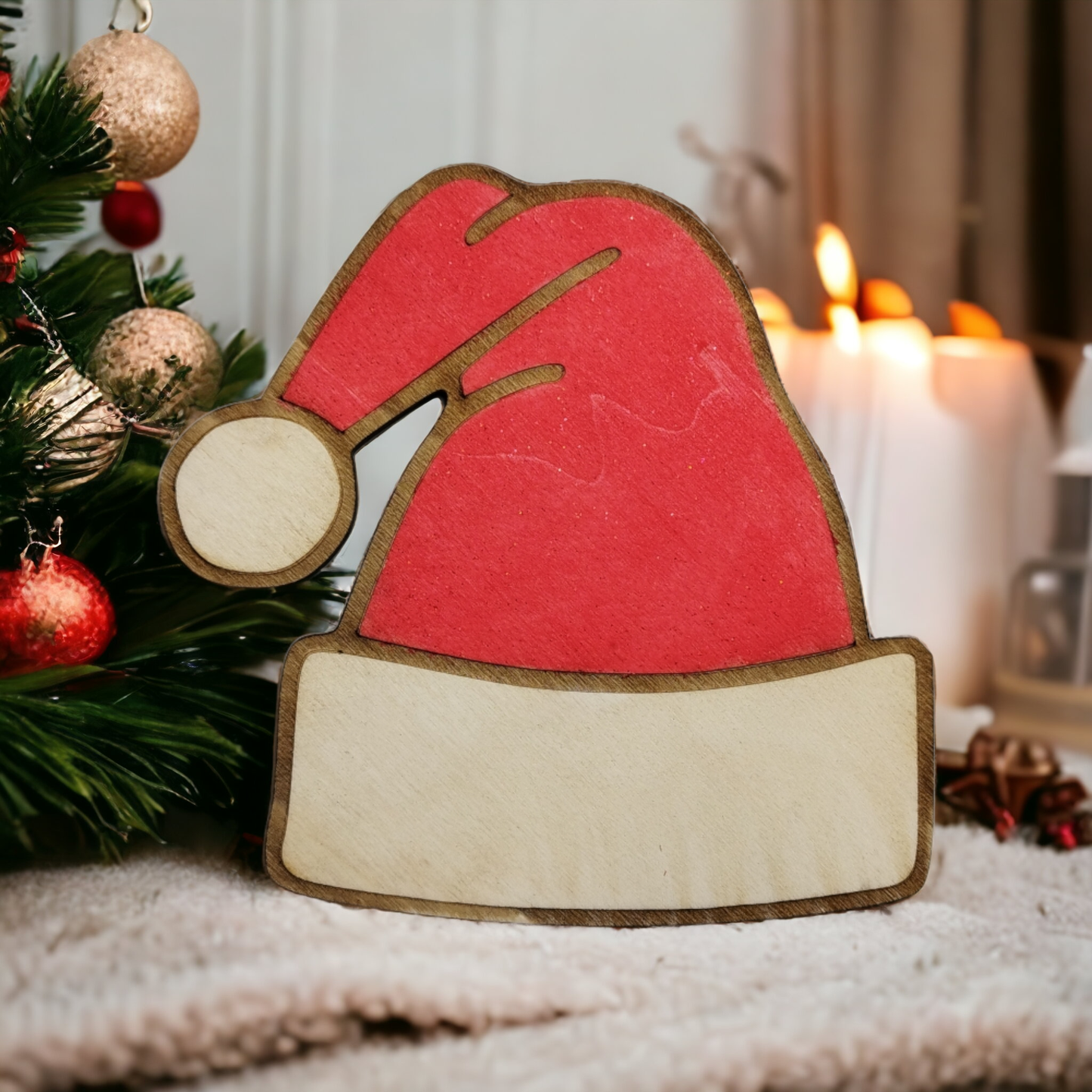 Santa Hat Wooden Christmas Decoration