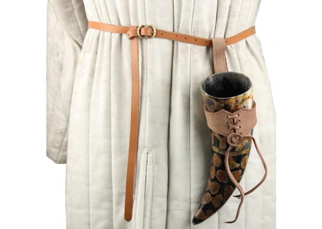 Scales Medieval Drinking Horn with Brown Leather Holder