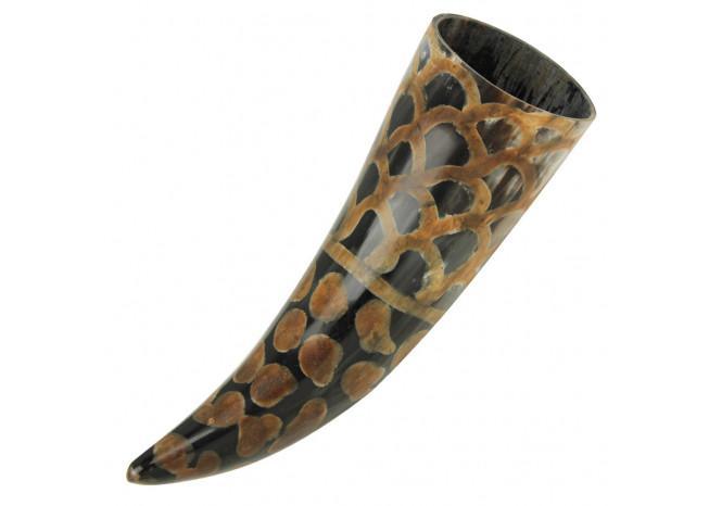 Scales Medieval Drinking Horn with Brown Leather Holder