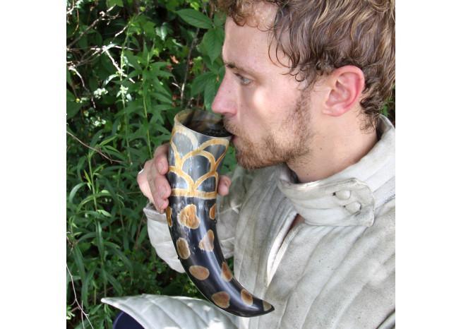 Scales Medieval Drinking Horn with Brown Leather Holder