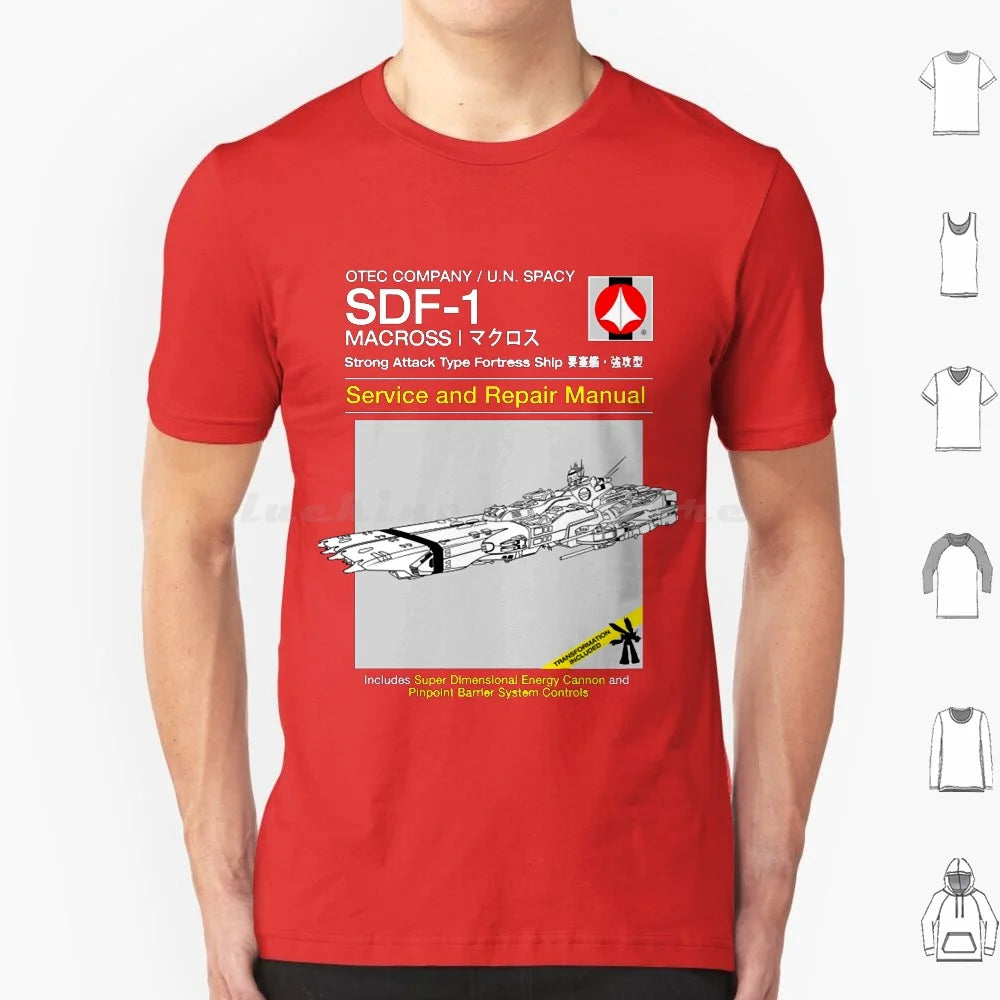 Sdf-1 Service And Repair T Shirt 6xl Cotton Cool Tee Anime Japanese Macross Manga Mecha Mobile Suit Retro Robot Robots Sdf 1