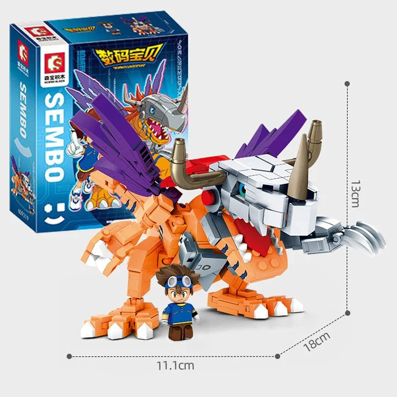 SEMBO BLOCK Building Blocks Digimon Adventure Anime Garuru Mon Zudomon War Greymon Model Splicing Educational Toys Birthday Gift