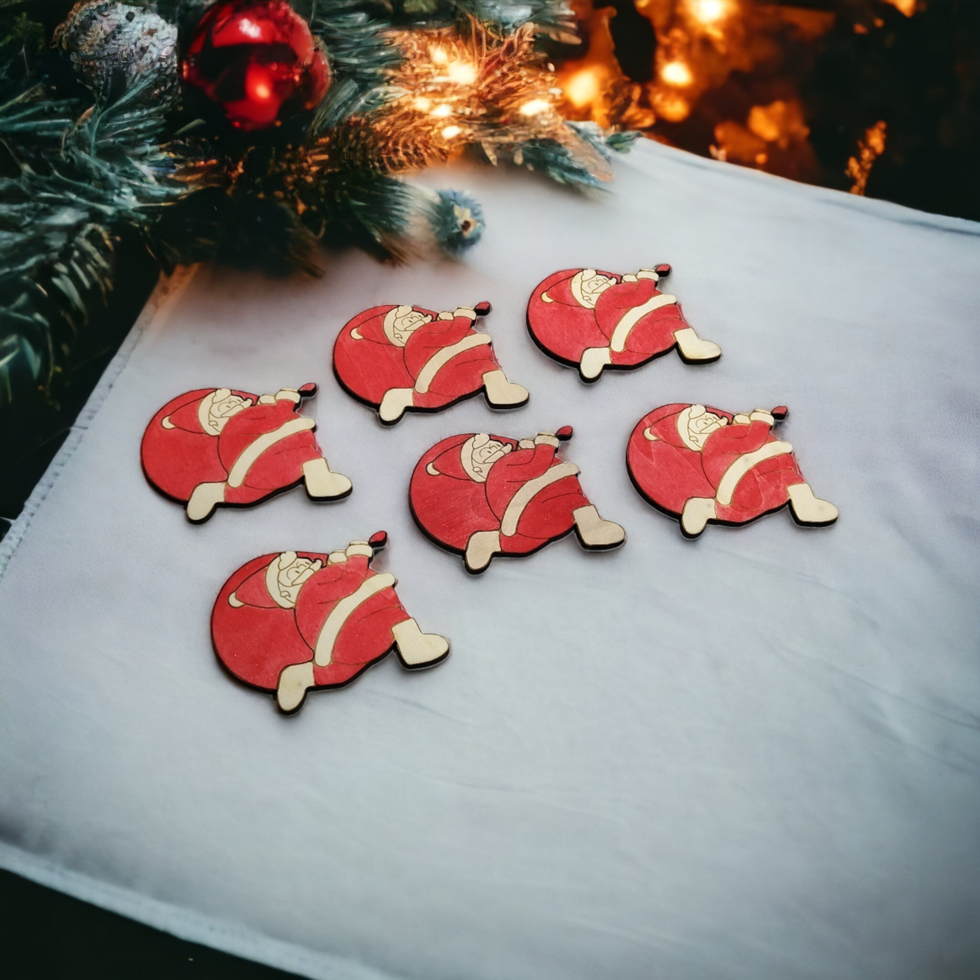 Set of 6 Santa Claus Wooden Coasters - Handmade Gift - Christmas Decor - Wood Kitchenware