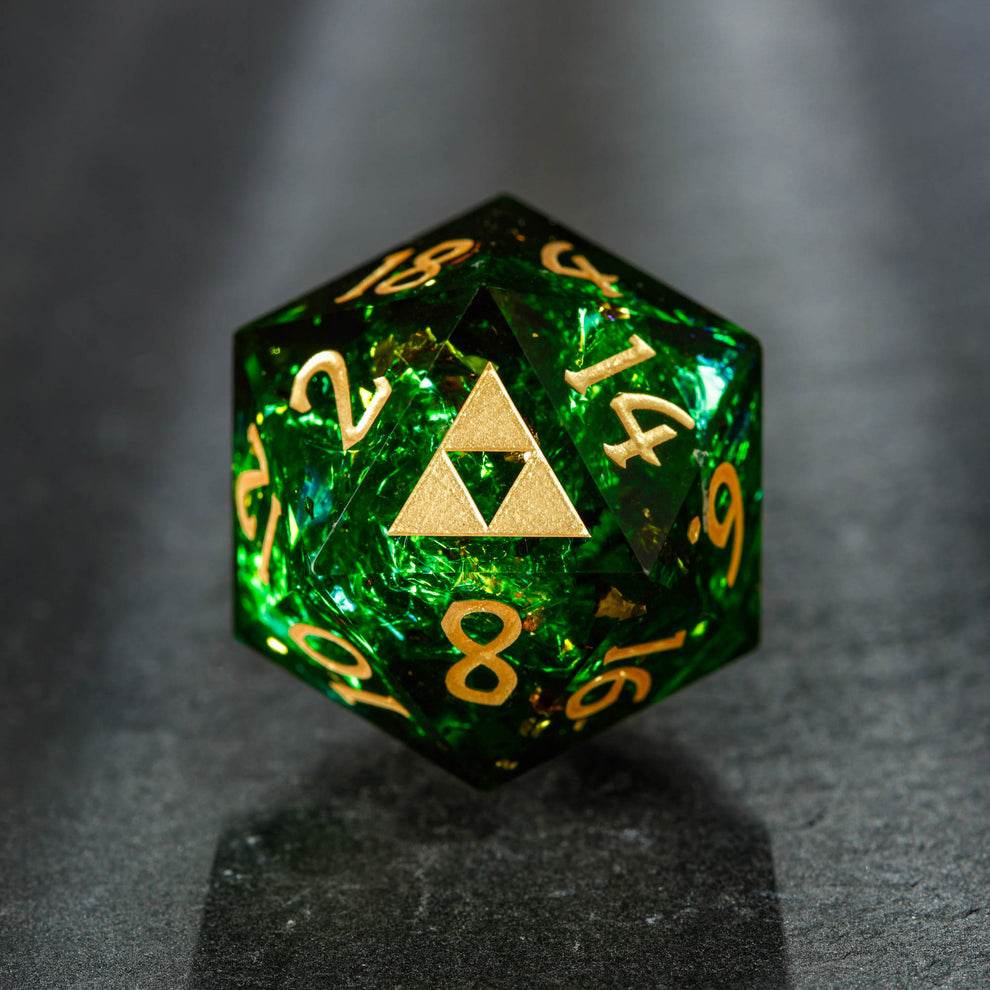 Set of 7 Zelda triforce dice - Dark Green Glitter Resin All Zelda DnD D&D Dice Set