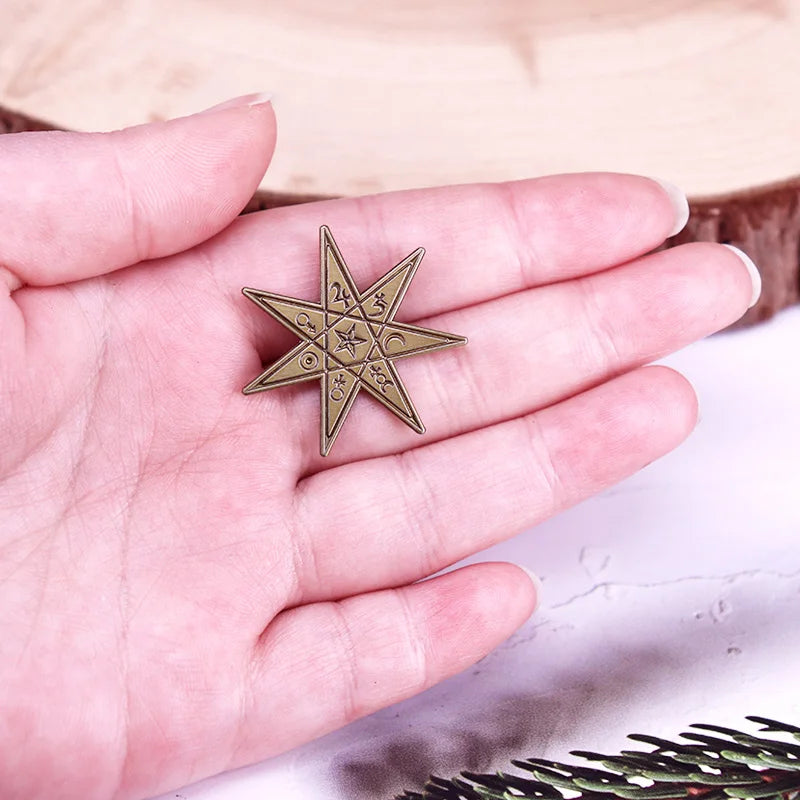 Seven Pointed Star Badge Heptagram Enamel Pin Vintage Metal Pin Jewelry Gift