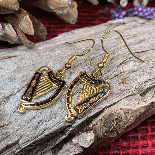 Celtic Harp Earrings - Silver Tone