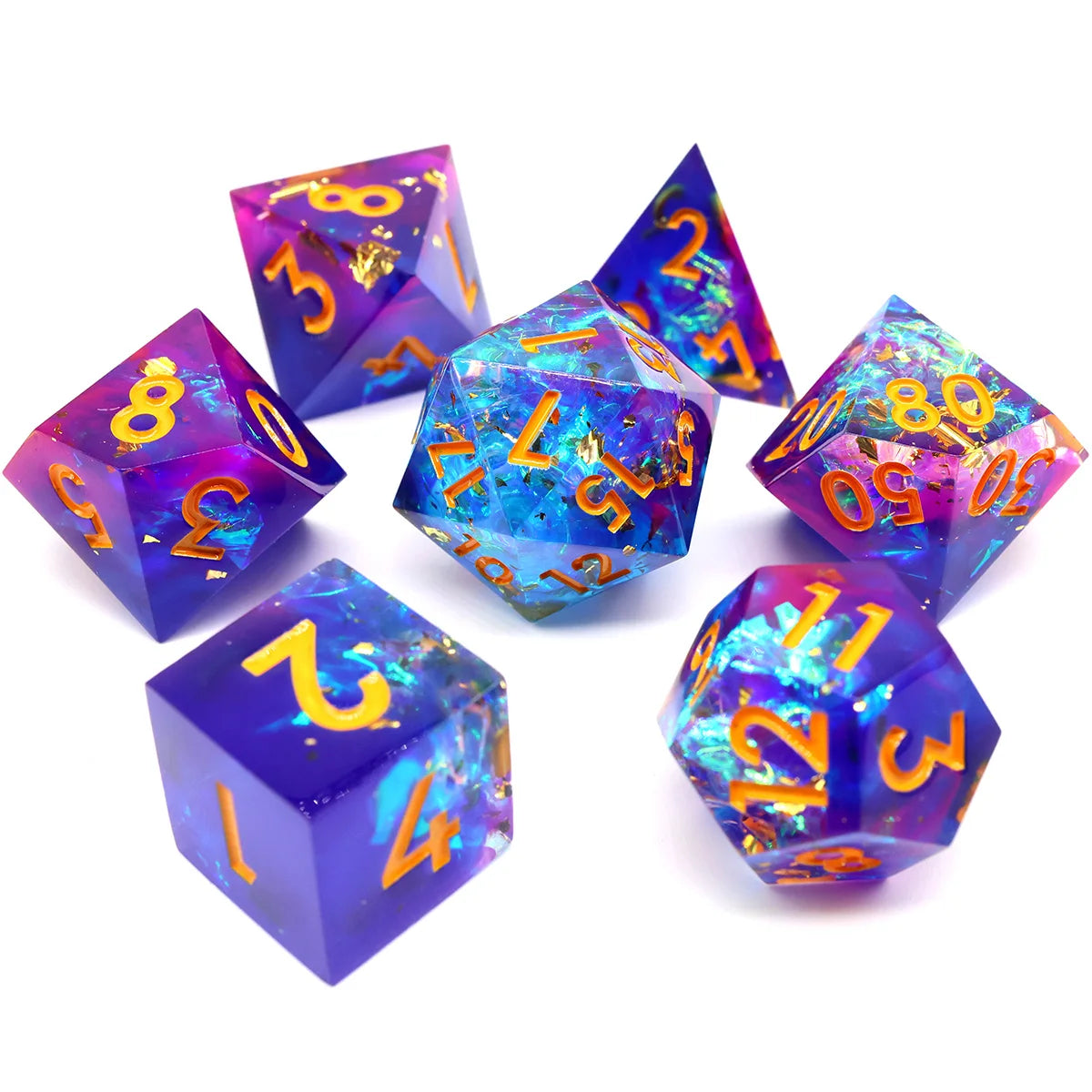 Sharp Edge Blue Transparent Liquid Core DND Dice Set With Flower For Role Playing Board Games D&D Dados De RPG