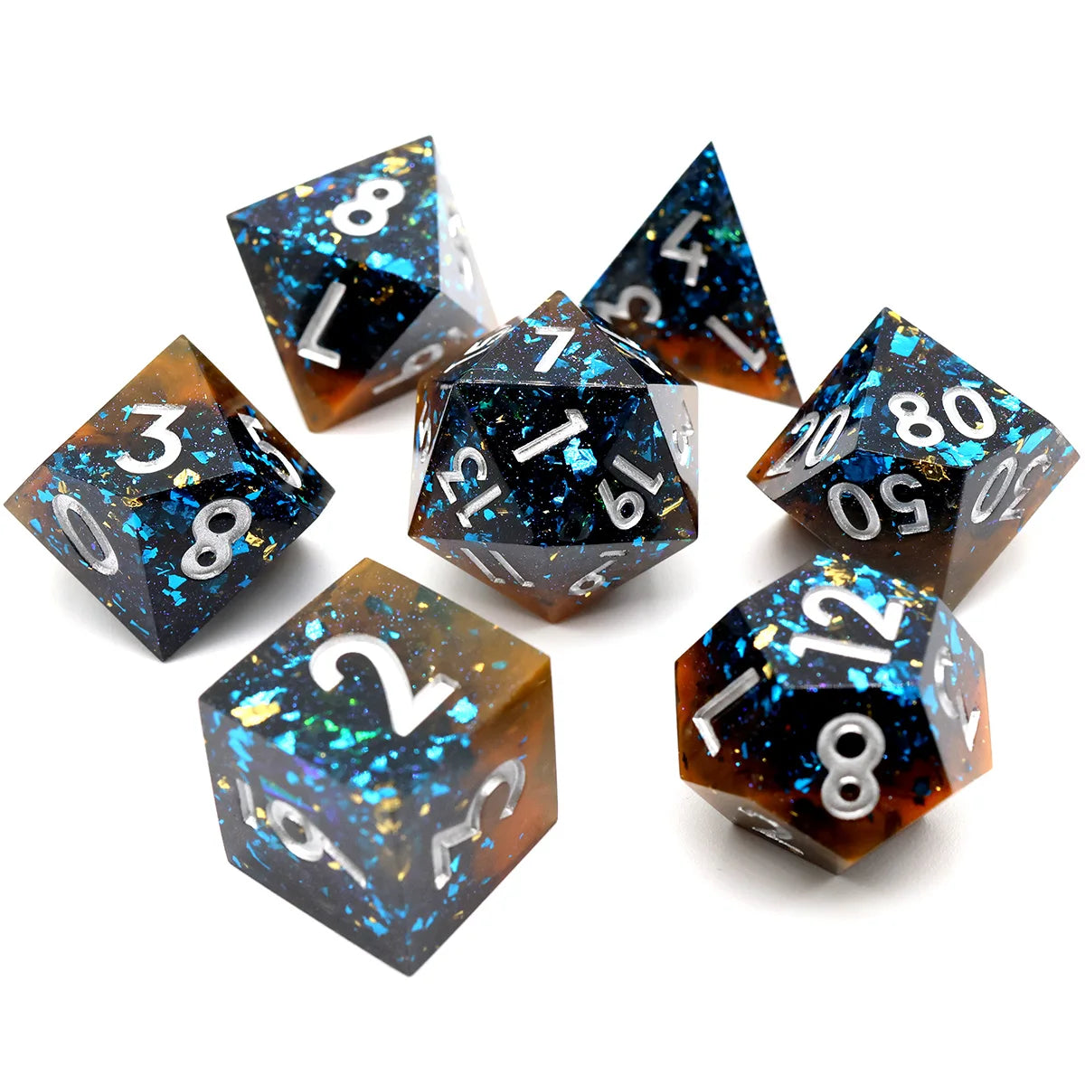 Sharp Edge Blue Transparent Liquid Core DND Dice Set With Flower For Role Playing Board Games D&D Dados De RPG