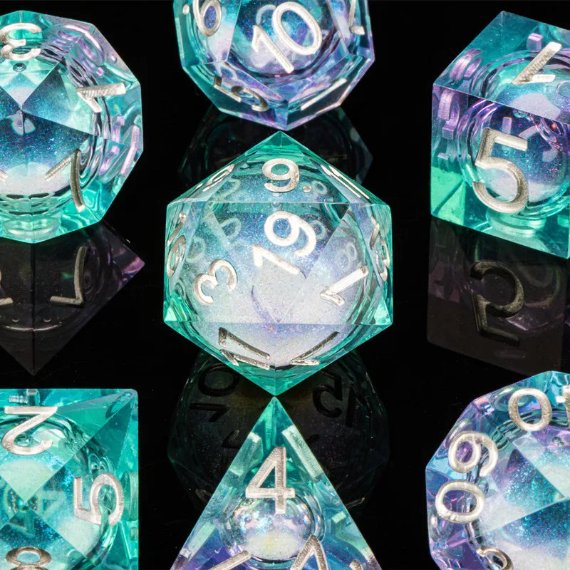 Sharp Edge Dice Dungeons and Dragons liquid core Dice , Resin sharp edge dice set dnd, D20 d&d dice , Galaxy Dice set