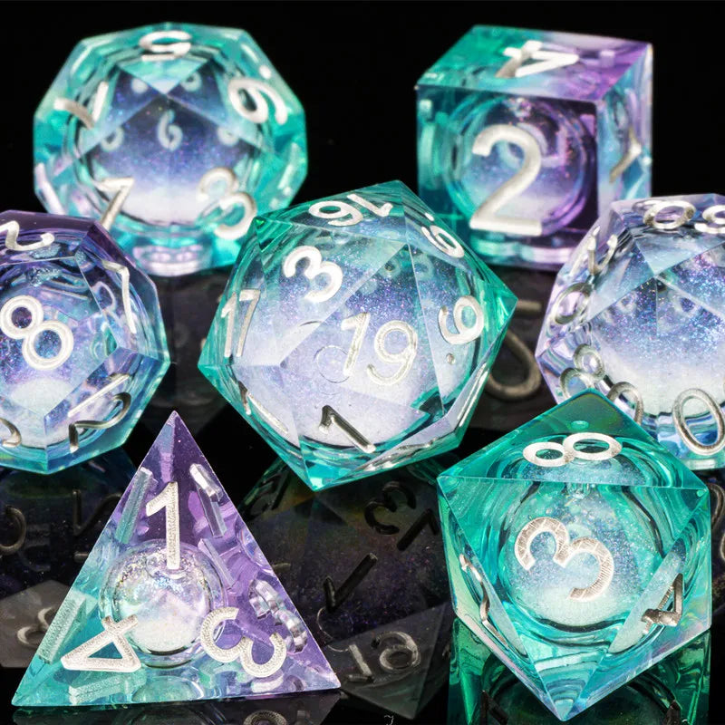 Sharp Edge Dice Dungeons and Dragons liquid core Dice , Resin sharp edge dice set dnd, D20 d&d dice , Galaxy Dice set