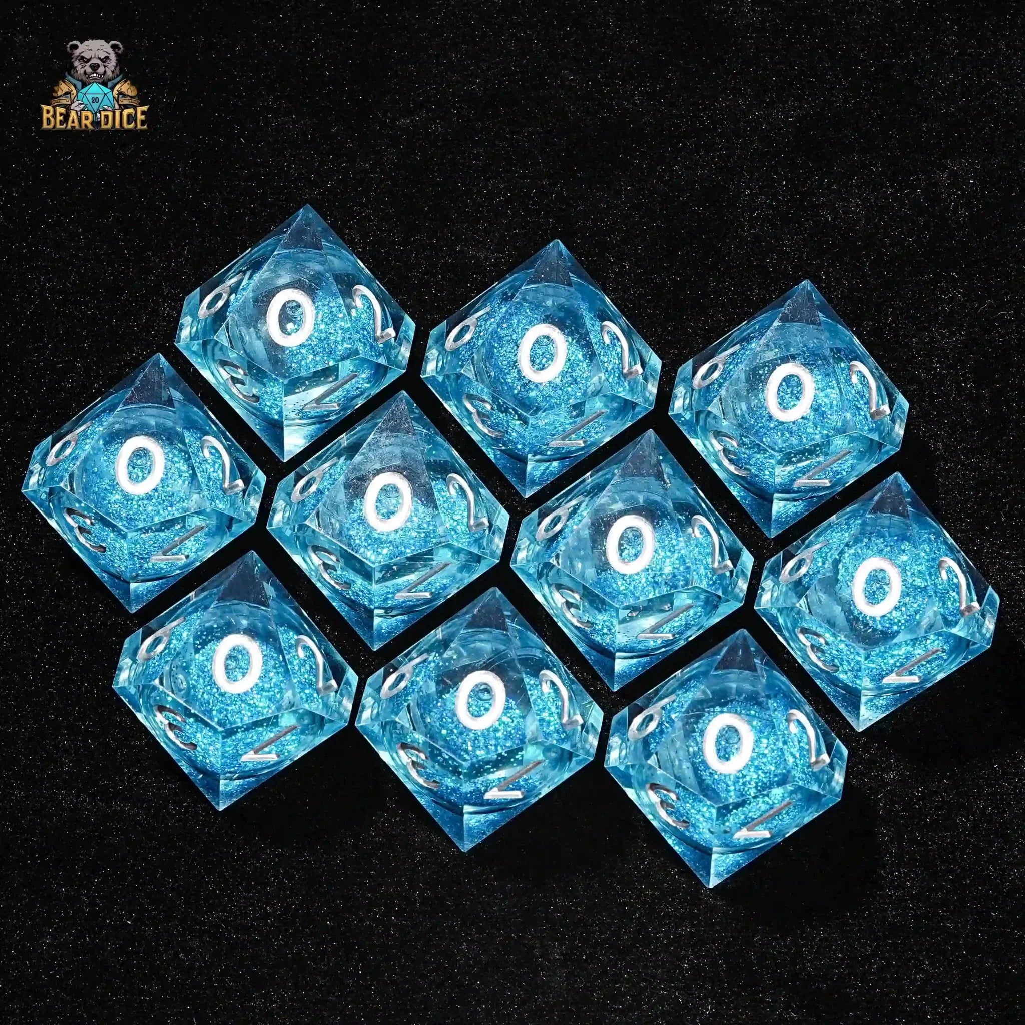 Shining Blue Liquid Core D10 Dice: 10-Sided Dice Set for Role Playing Games