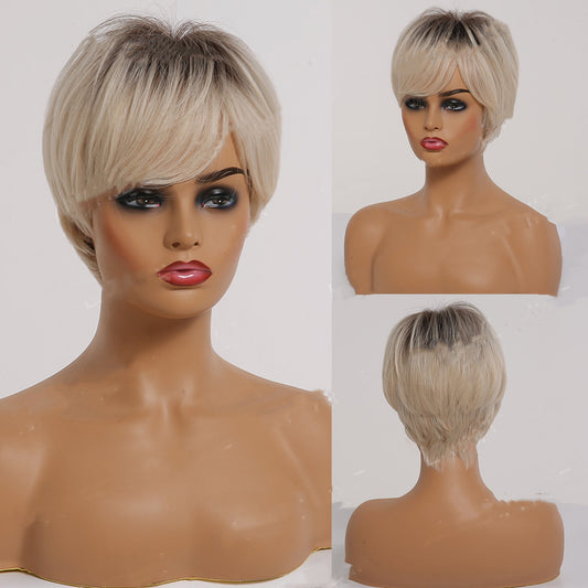 Short Straight Blonde Synthetic Hair Wigs With Bangs