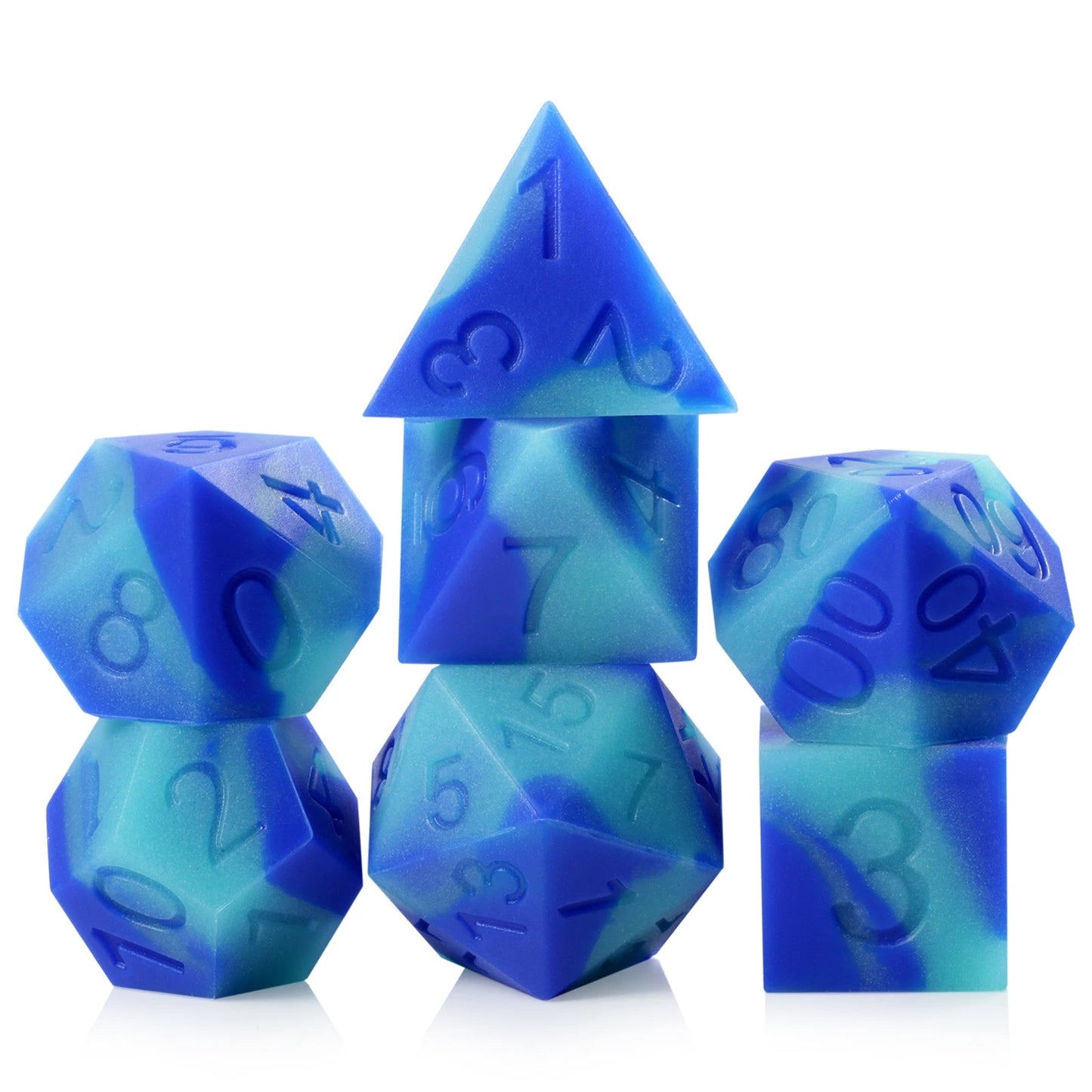 Silicone 7PCS Silicone Rubber D&D Dice with Clear Plastic Display Case for Dungeons and Dragons Role Playing