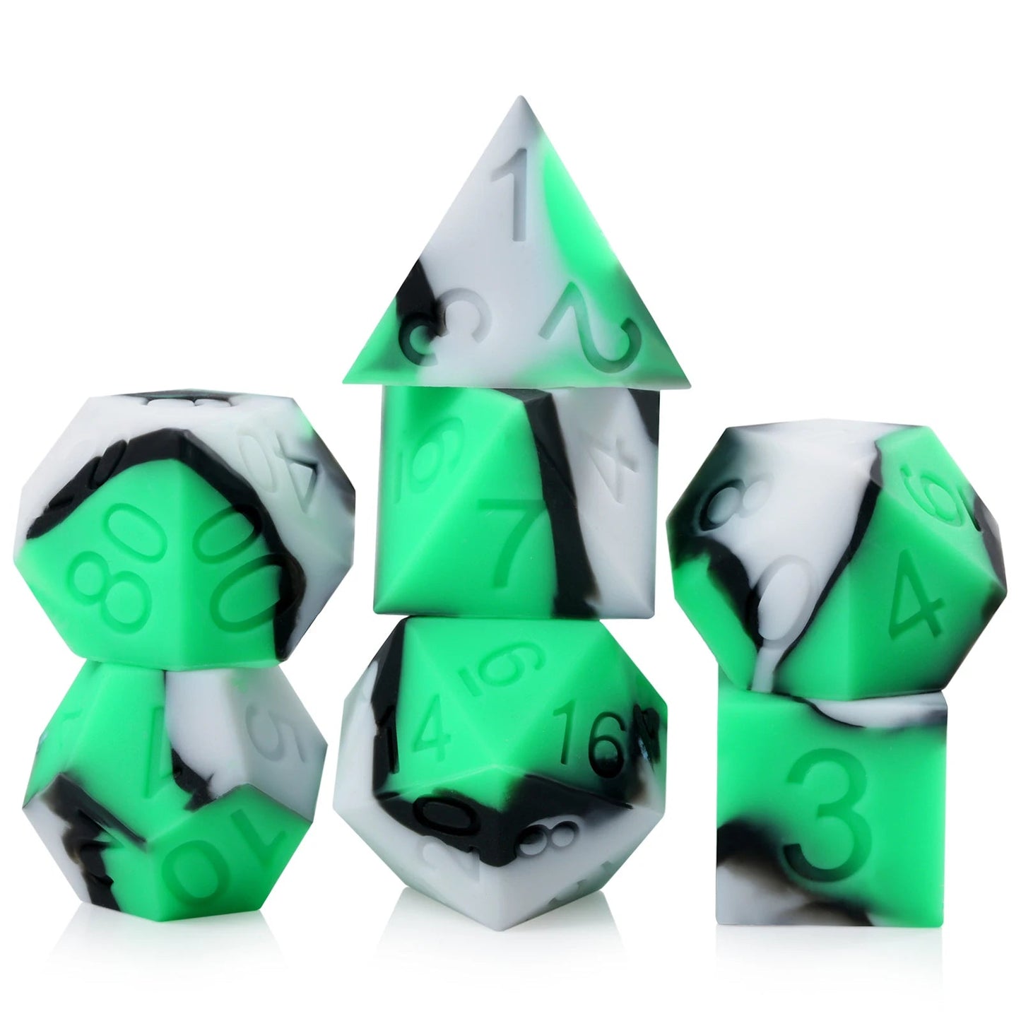 Silicone 7PCS Silicone Rubber D&D Dice with Clear Plastic Display Case for Dungeons and Dragons Role Playing