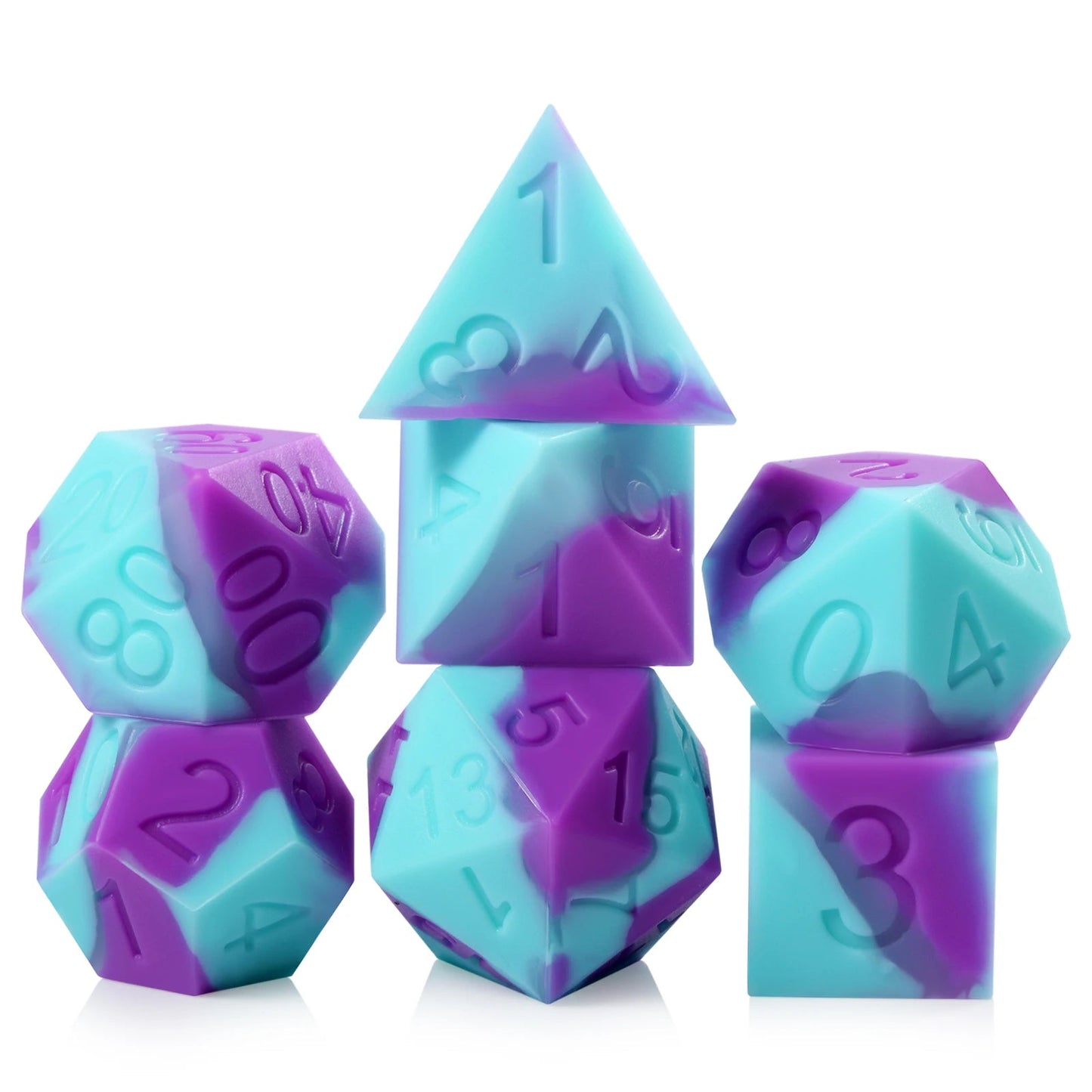 Silicone 7PCS Silicone Rubber D&D Dice with Clear Plastic Display Case for Dungeons and Dragons Role Playing