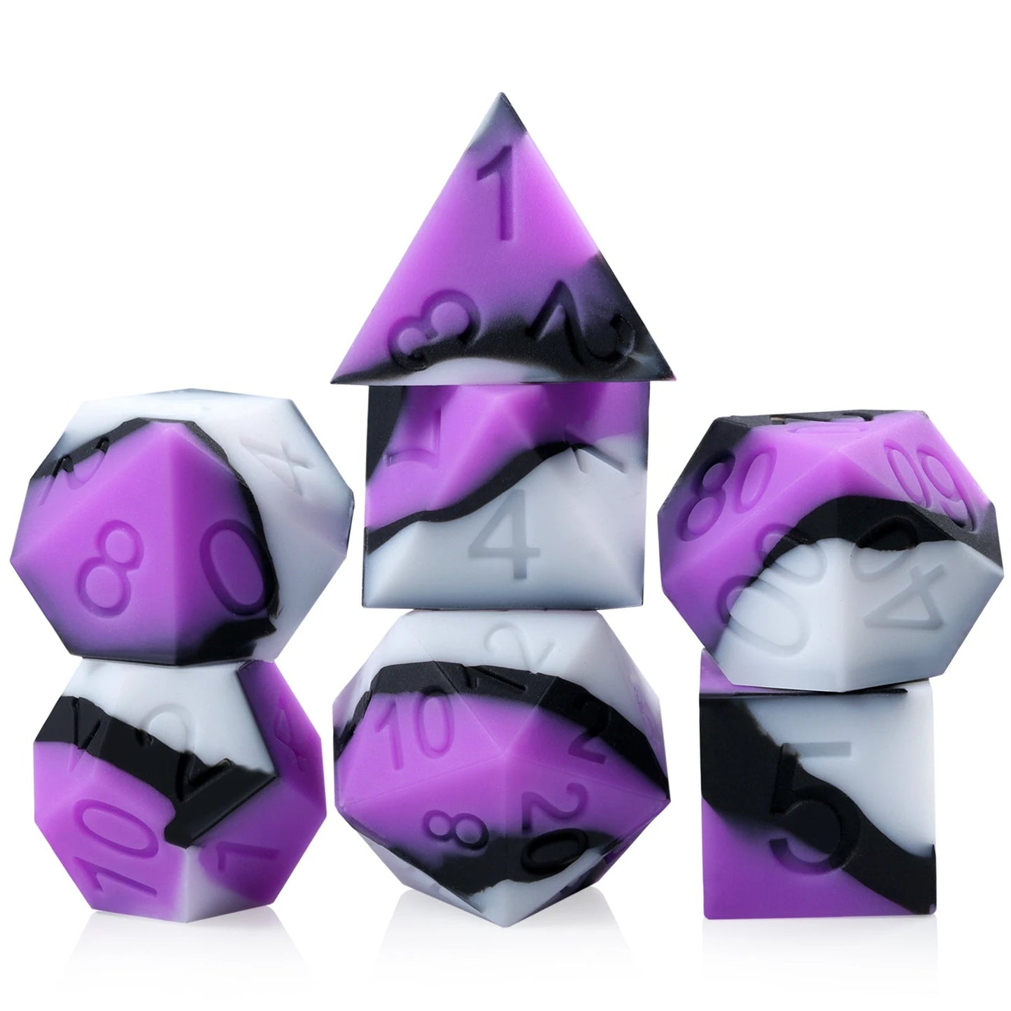 Silicone 7PCS Silicone Rubber D&D Dice with Clear Plastic Display Case for Dungeons and Dragons Role Playing