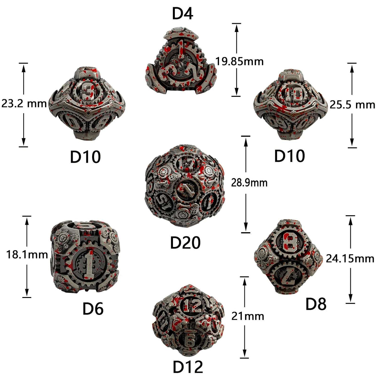 Silver and blue gear solid metal unique dnd dice set