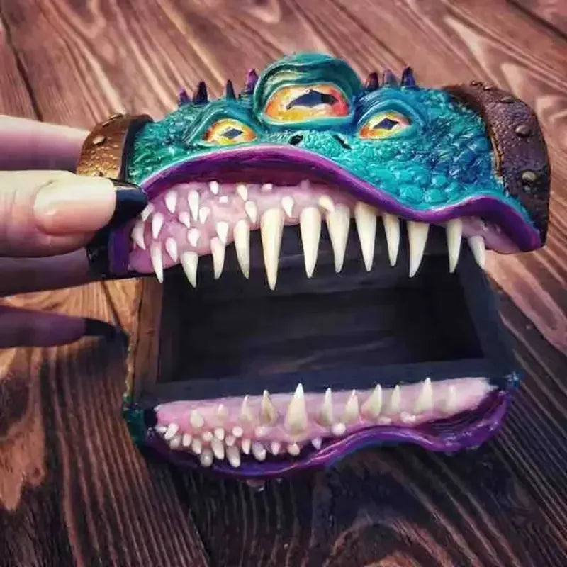 Simulation Big Mouth Monster Box Resin Home Storage Box with Fangs and Three Eyes Waterproof Chest Table Games Home Decoration