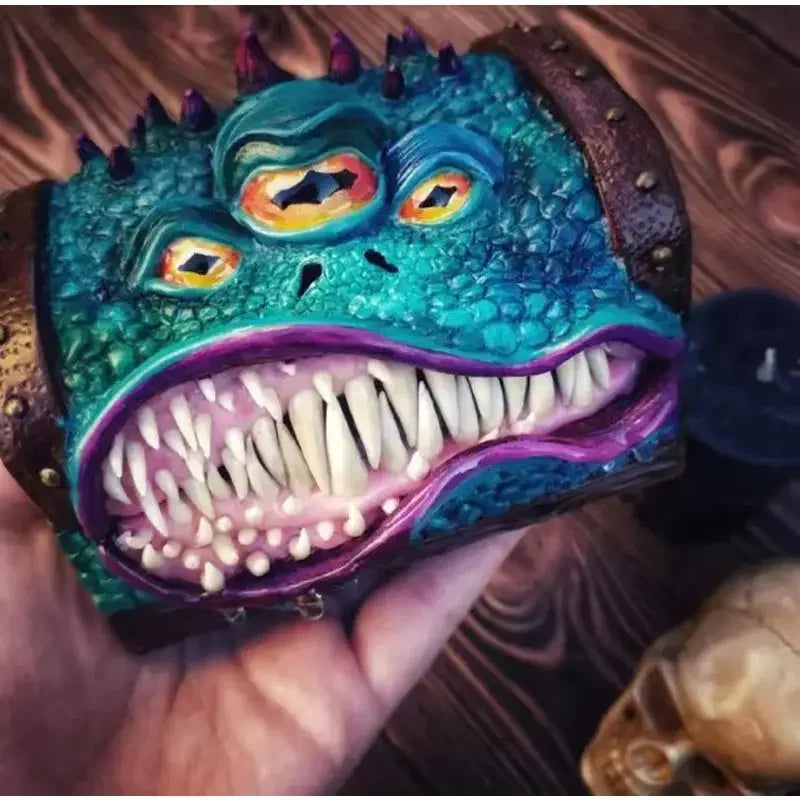 Simulation Big Mouth Monster Box Resin Home Storage Box with Fangs and Three Eyes Waterproof Chest Table Games Home Decoration