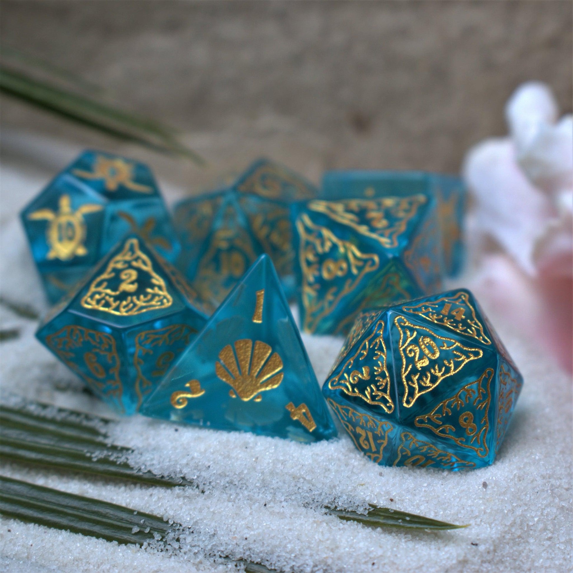 Siren's Song Aqua Blue Glass Dice Set