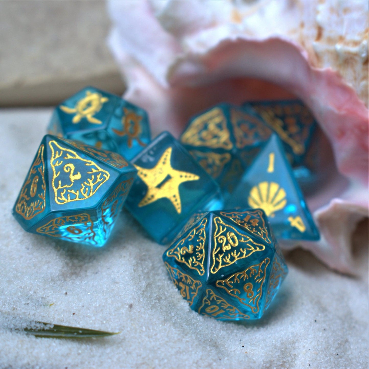 Siren's Song Aqua Blue Glass Dice Set