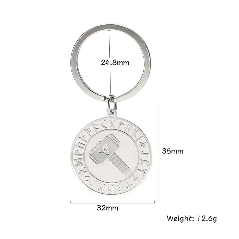 Skyrim Viking Thor Hammer Round Charm Pendant Fashionable Retro Talisman Stainless Steel Keychain for Men's Gifts and Accessorie